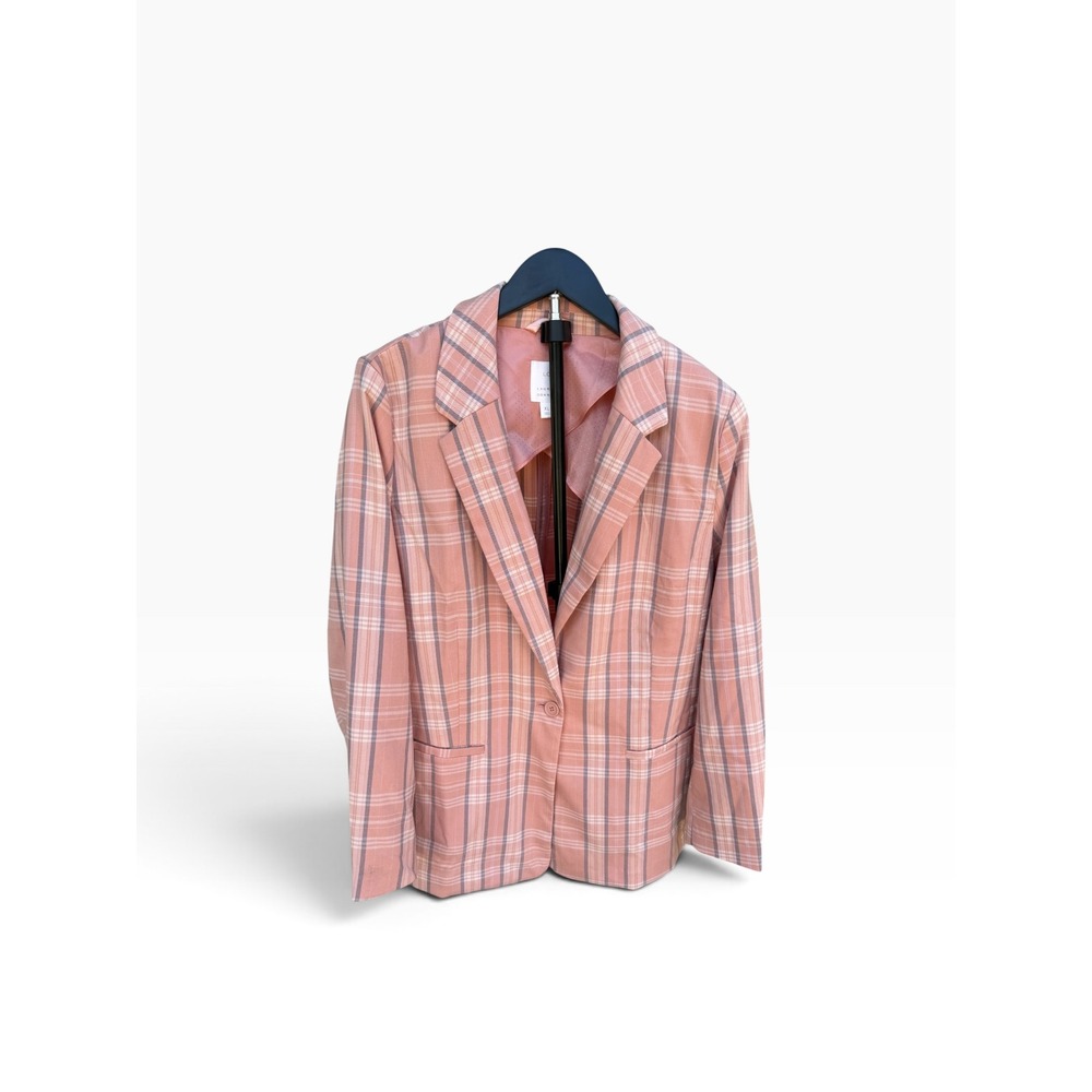 LC Lauren Conrad Blazer Women XL Pink Plaid Single Button Notched Lapel Career